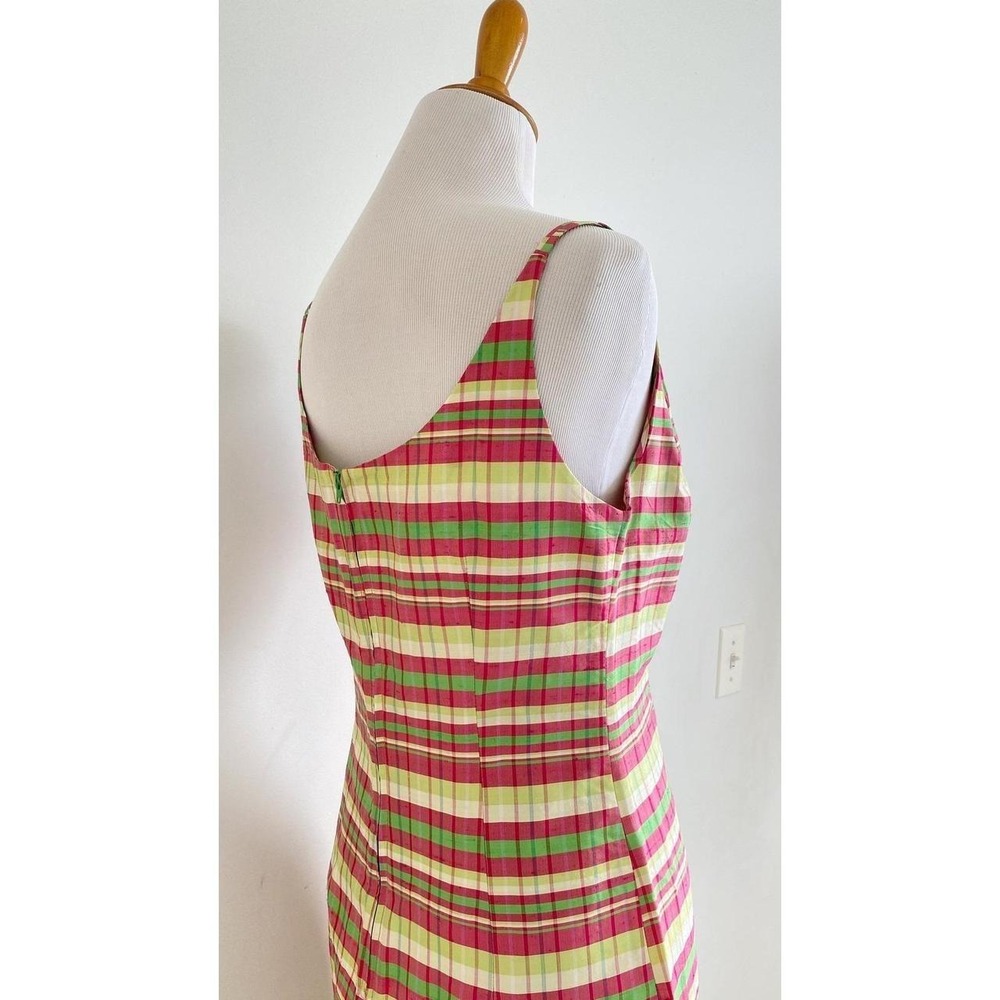 Vintage 90s Y2K Esprit Silk Slip Mini Dress Pastel Madras Plaid Print Retro Prep - Picture 6 of 8